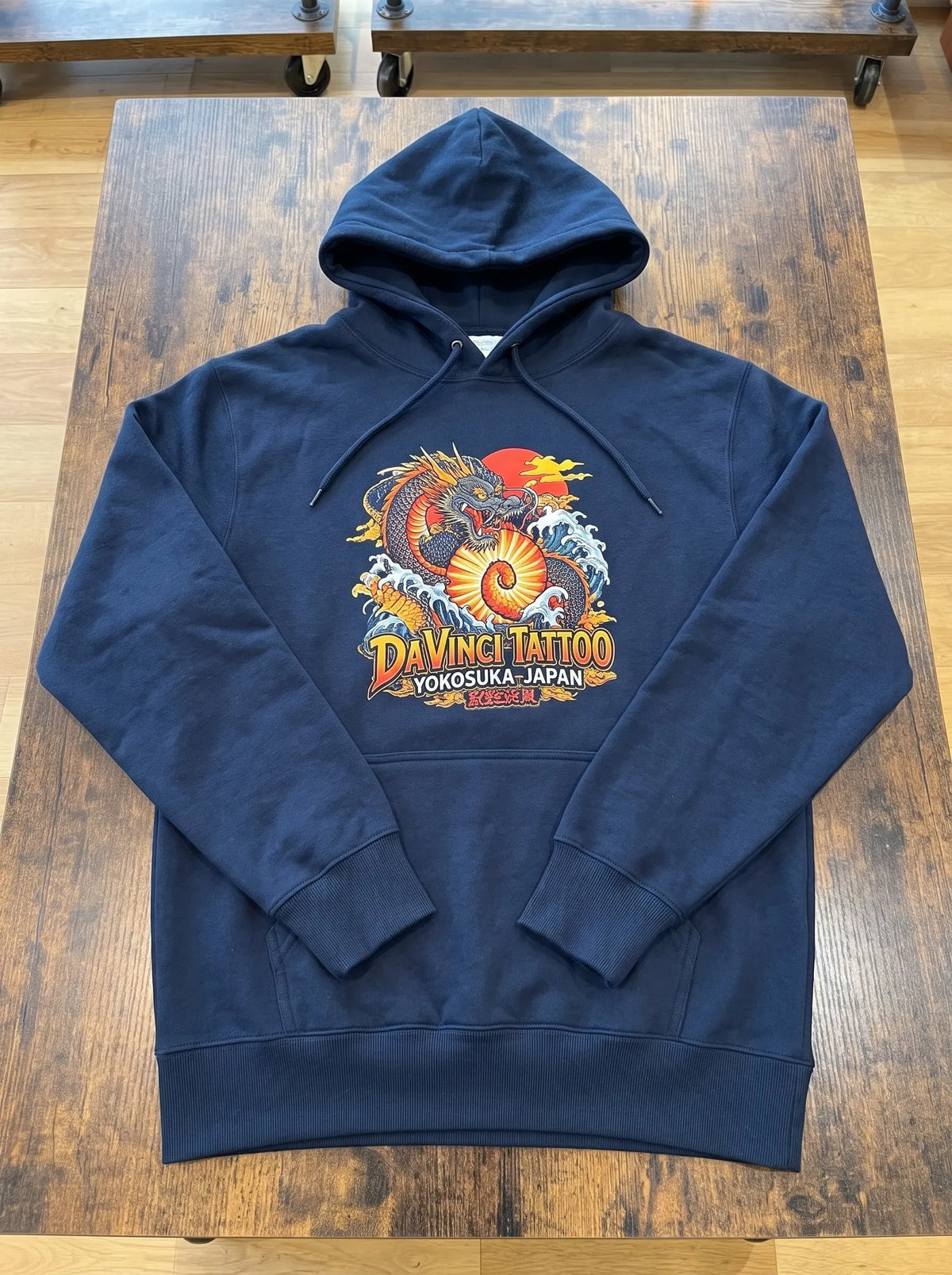 Da Vinci SAMPLE PRINT Navy Blue Hoodie Yokosuka Japan Dragon, Waves and Rising Star