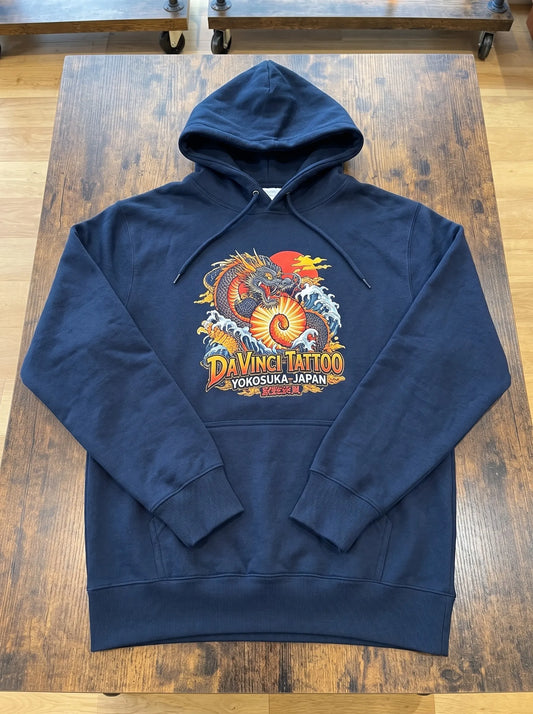 Da Vinci SAMPLE PRINT Navy Blue Hoodie Yokosuka Japan Dragon, Waves and Rising Star