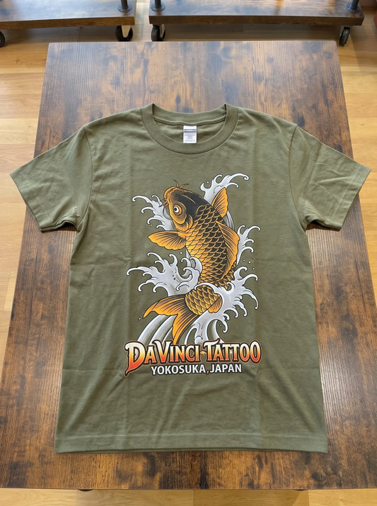 Da Vinci SAMPLE PRINT Green Shirt Koi FIsh Irezumi Waves Yokosuka Japan